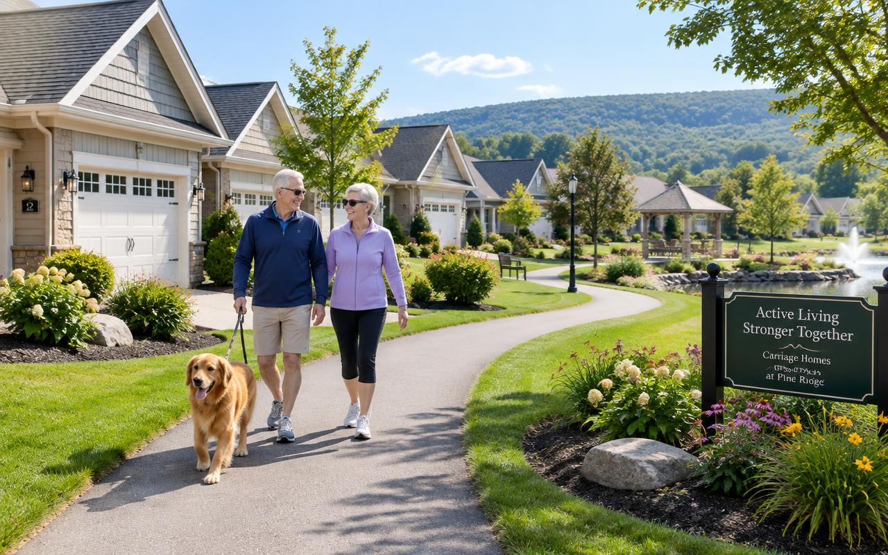 Active adult community with carriage homes and walking paths near Kennett Square