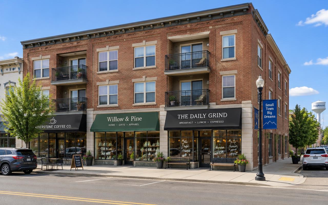Mixed use commercial building with storefronts and apartments in Kennett Square