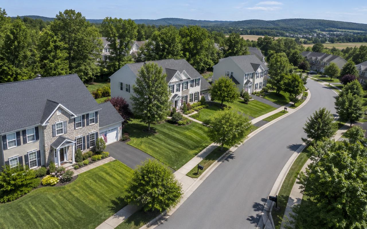 Aerial view of a Kennett Square area residential neighborhood