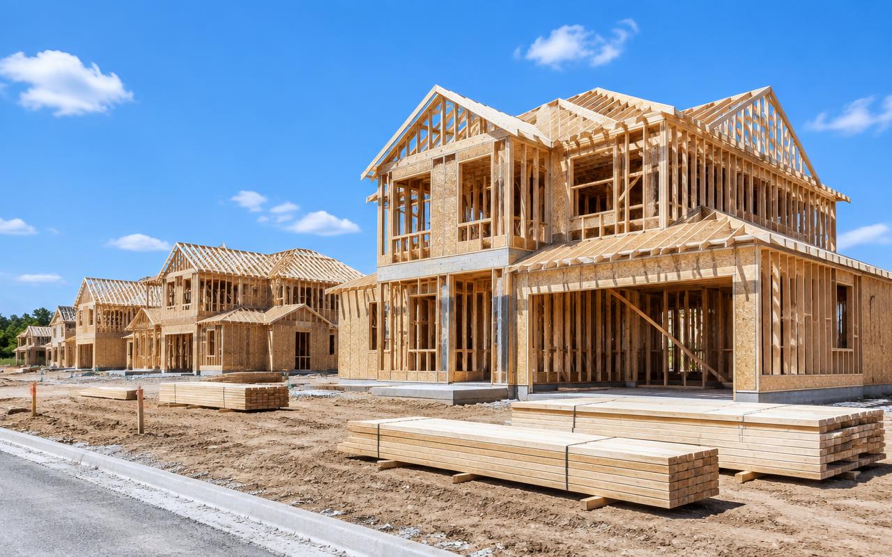 New construction homes being framed near Kennett Square, PA
